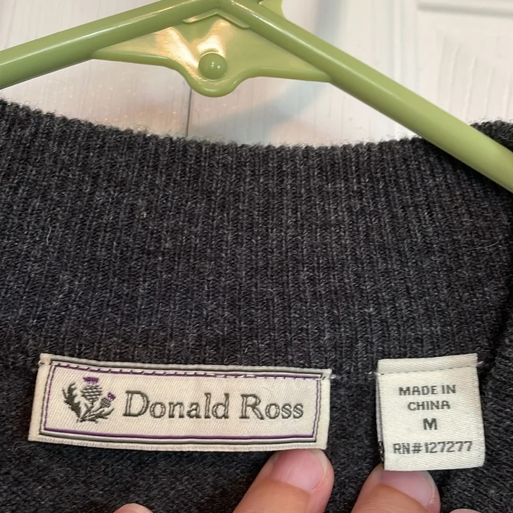 100% Lambs Wool Argyle Pull Over 1/4 Zip Sweater Gray Men's Donald Ross - Picture 3 of 10